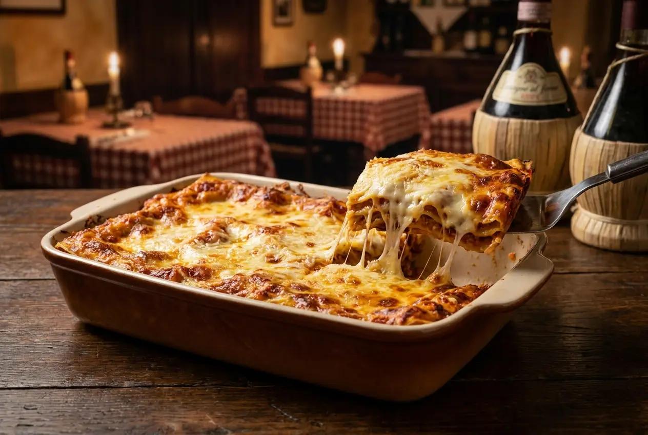 Lasagne al Forno – goldbraun überbacken mit Käsefäden